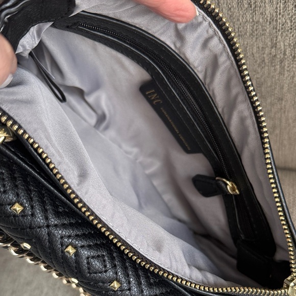 INC Vachetta Crossbody Clutch Handbag Purse Black w Gold Accent Removable Chain - Picture 6 of 17